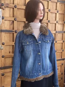 Vintage Women's Route 66 Jean Denim Jacket with Faux Fur Trim Size XL - Picture 1 of 14