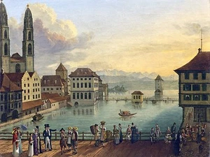 VIEW OF THE CITY ZURICH J. Sauter Tile Mural Wall Backsplash Art Marble Ceramic - Picture 1 of 10