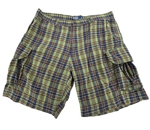 Polo Ralph Lauren Cargo Shorts Mens 38 Green & Navy Plaid 100% Cotton - Picture 1 of 8