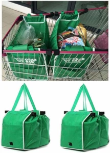 2er Pack Supermarkt Einkaufstrolley Faltbar Wiederverwendbar Lebensmittelgeschäft Halteklammern Tasche - Bild 1 von 5