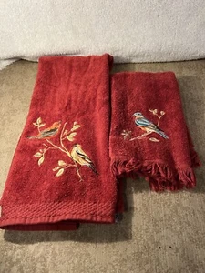 Avanti Bird embroidered hand towels 1 Hand towel 1 fingertip towel Burgundy - Picture 1 of 13