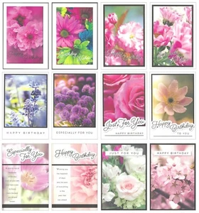 PACK OF 12 Birthday Cards - Female Open Multipack Multi Flowers Floral Card - Picture 1 of 7