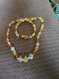 Vintage Yellow/Gold/Clear Aurora Borealis Crystal Beads necklace estate - Picture 1 of 6