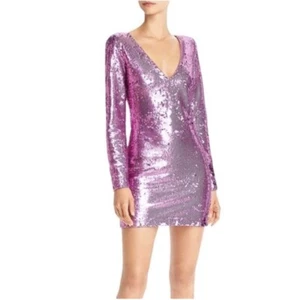 NUEVO CON ETIQUETAS PROBABLE Mini Vestido Beverly Lentejuelas Manga Larga Rosa Festivo Cuello en V Talla 0 - Imagen 1 de 13