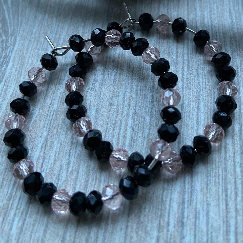 Pendientes de aro de cuentas de Reiki de vidrio facetado Foto 1 de 1