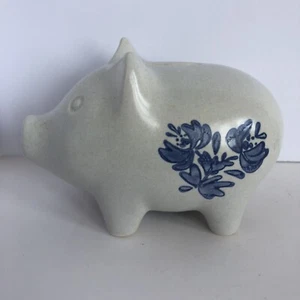 Vintage Pflatzgraff USA Yorktowne Piggy Bank Pig White Stoneware Blue Floral 6" - Picture 1 of 17