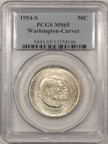 1954-S WASHINGTON-CARVER COMMEMORATIVE HALF DOLLAR - PCGS MS-65, ORIGINAL GEM! Cover