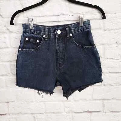 Pantalones Cortos De Colección Años 90 LA Azul Lavado Oscuro Corte Dobladillo Crudo Tiro Alto Mamá Jean Talla 2 Foto 1 de 4