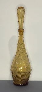 Vintage MCM Tall Amber Empoli Fruit Grapes Genie Bottle Decanter with Stopper - Picture 1 of 8