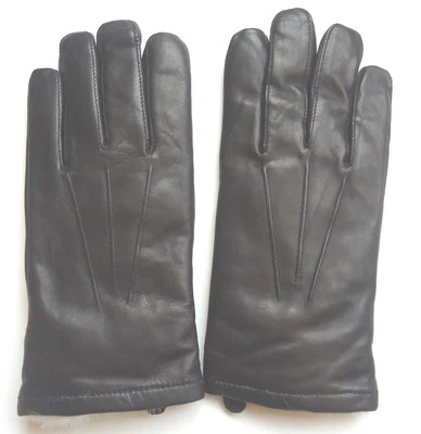 Guantes de cuero genuino forrados de piel de conejo blanco Grandoe para hombre, negros, M Foto 1 de 3