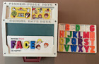 Vintage 1972 Fisher Price School Days Toy Desk with Letters Stencil & Cards HMSC