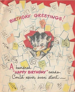 Auguri compleanno vintage gatto impertinente con ritaglio peek-a-boo 6 x 5 biglietto con scritta - Foto 1 di 3