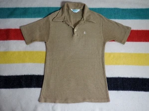 VTG 60s 70s Munsingwear Grand Slam Beige Mesh Hippy Disco Polo Shirt Mens L USA - Picture 1 of 6