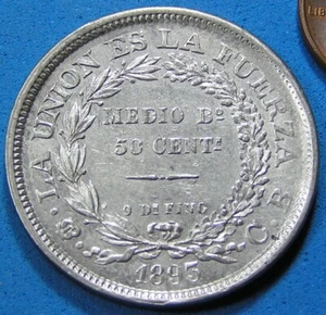 Bolivia 50 Centavos .900 Silver Coin 1893 PTS CB, attractive high grade KM-161.5 - Picture 1 of 4