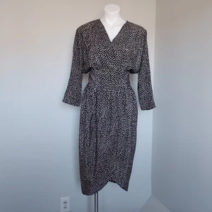 Vestido envolvente vintage de lunares Cockney Rebel del Reino Unido de los años 80, negro, vintage 12 - Imagen 1 de 15