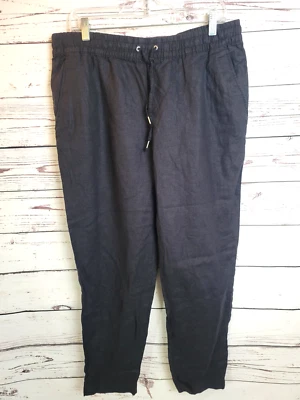 NUEVO CON ETIQUETAS H&M Pantalones de tiro alto negros cómodos de pierna recta de lino con cordón para mujer talla 12 Foto 1 de 4