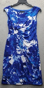 Connected Sheath Dress Women's Petite 4P Multi Floral Boat Neck Ruched Pullover - Picture 1 of 9