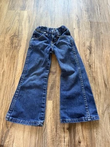 Boy Size 4 Slim Flair Wranglers Blue Writing Wide Leg Western Wear Cowboy - Picture 1 of 5