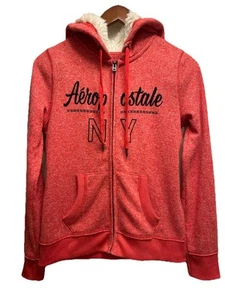 Aeropostale NY Jacket Womens Size Small Heather Red Pink Sherpa Lined Hood - Picture 1 of 5