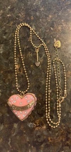 BETSEY JOHNSON Pink Heart Locket Necklace with Engagement Ring Charm inside. - Picture 1 of 6