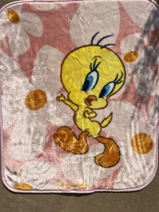 🔥Vintage Looney Tunes Tweety Bird Plush Blanket Pink/Daisy Flower Nursery 42x55 - Picture 1 of 9
