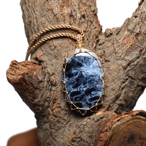 Collar Hecho a Mano Natural Chatoyant Pietersita Boho Macramé Colgante Gema Cristal - Imagen 1 de 11