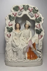 Antique Staffordshire Pottery Flat Back Figurine Wedded Couple - Picture 1 of 11