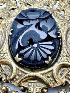 Vintage Brooch/Pin - VICTORIAN STYLE ANTIQUE GOLD TONE FILIGREE CAMEO - 2-7/8” - Picture 1 of 7