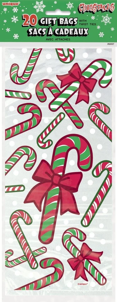 Bolsas de celofán de Navidad CandyCane golosinas galletas dulces fiestas bolsas x 20 Foto 1 de 1