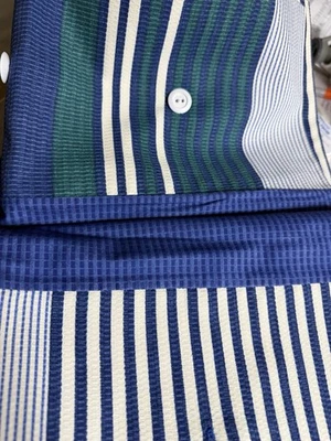 Wamsutta Queen Bedskirt and Pillow Shams, Blue/Green/White Gingham and Stripes - Image 1 of 4