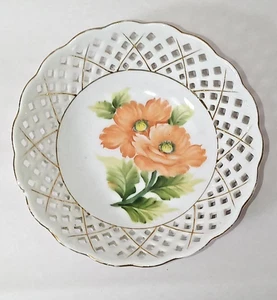 Vtg. Shofu China Occupied Japan Lattice White Orange Floral Gold Trim 5.5" Bowl - Picture 1 of 5