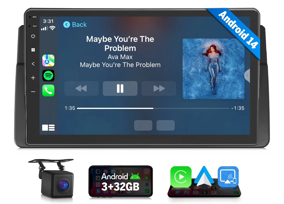 Eonon E46X7 Android 14 9" IPS Touch Screen Car Stereo Navi Bluetooth for BMW E46 - Image 1 of 4