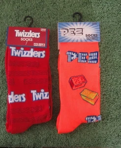 2 Pair Decorative Crew Socks Mens Size 6-12 PEZ, TWIZZLERS - Picture 1 of 2