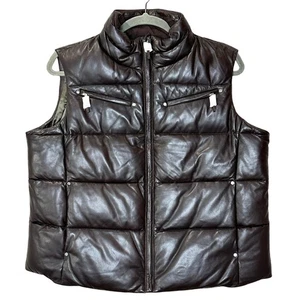 Lauren Ralph Lauren Leather Quilted Top Vest Brown Zip Pockets Women 2X NWT - Picture 1 of 11