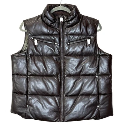 Lauren Ralph Lauren Leather Quilted Top Vest Brown Zip Pockets Women 2X NWT - Image 1 of 4