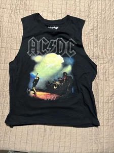 2017 AC/DC ärmelloses T-Shirt groß Spitze unten Besatz 1977 Konzert Let There Be Rock - Bild 1 von 6