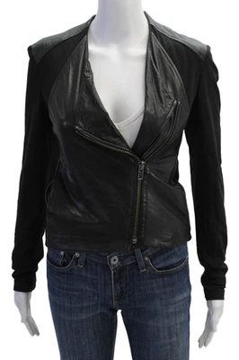 Женская кожаная однотонная куртка Helmut с длинным рукавом на молнии черная размер P - Изображение 1 из 4