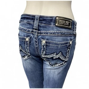 Miss Me Jeans 27x30 Low Rise Skinny Boot verzierte Taschen distressed blau - Bild 1 von 9