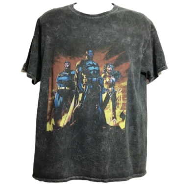 Camiseta DC Comic Negra Lavado Ácido Super Héroes Talla L Batman Superman Maravilla Mujeres Foto 1 de 4