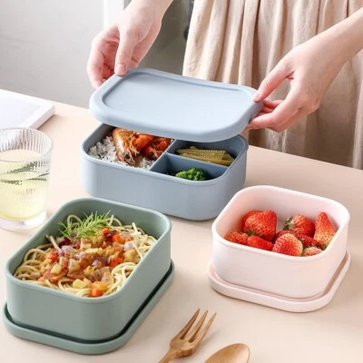 SILICONE FOOD GRADE BENTO LUNCH BOX (COLORS ORANGE, GREEN, BLUE, AND PINK) - Image 1 of 4