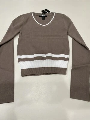 Charlotte Russe Ribbed Striped Sweater Taupe XL - Image 1 of 3