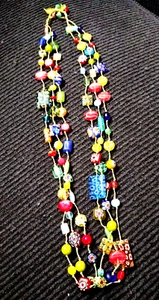 Hand Blown Glass Bead Sweater Necklace - Millefiori  24" - Picture 1 of 2