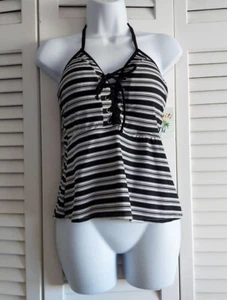 TAHITI Print Grommet Lace-Up Tankini Top Size M (8-10), Black/White, NWT - Picture 1 of 9