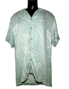 Hawaiian Button Down Woven Floral Shirt Size M Soft Light Beach Aloha Summer - Picture 1 of 9