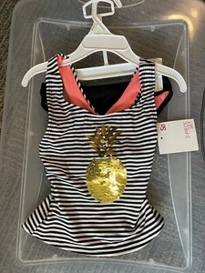 Girls Two Piece Tankini Swimsuit New With Tags Size 4/5 Black/White/Melon (So) - Picture 1 of 10