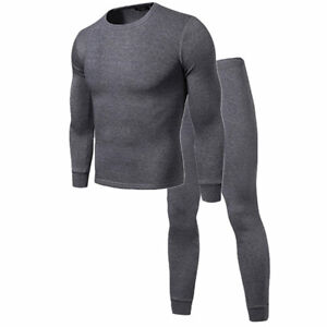 Men 100% Cotton Thermal Fleece Lined Long Johns Warm Underwear Top+Pants 2PC Set