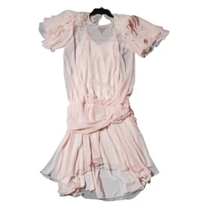 Vintage Casadei Women Drop Waist Ruffle Sequin Pearl Bead Accent Dress Size 8 - Picture 1 of 15
