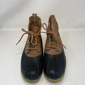 Eddie Bauer Duck Boots Mens 7 Womens 9 Rain Snow Winter Brown Leather USA Made - Picture 1 of 14