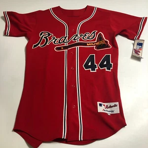 Vtg NOS Atlanta Braves RED Hank Aaron Baseball Jersey Majestic Made USA Sz 40 M - Picture 1 of 7