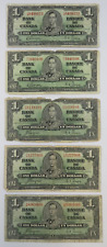 Lot of 5 - 1937 Bank of Canada - $1 Canadian Banknotes